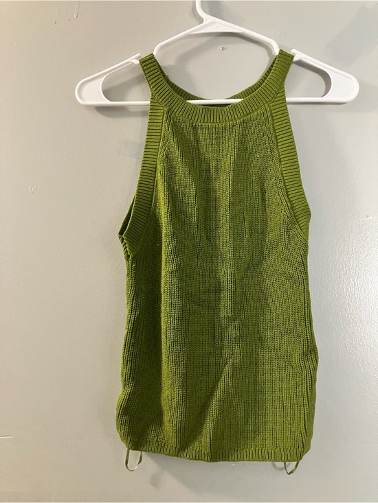 Ophelia Roe Tops - Sleeveless Olive Halter Knit Tank Top